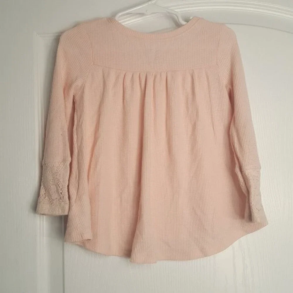 Old Navy Light Pink Waffle Thermal Trapeze Shirt Lace Detail